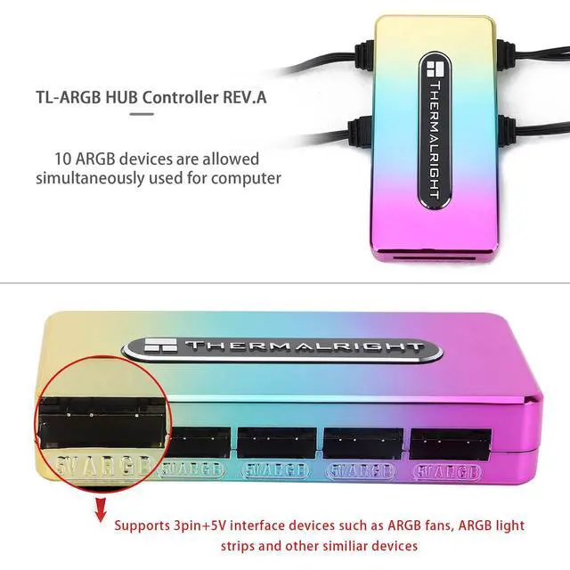 Alt view image 3 of 7 - Integrated ARGB Fan Hub, 10-Port 3 Pin PC Fan Controller, 5V Fan ARGB Hub, Support up to 10 Fans, SATA Power Cord Direct Input