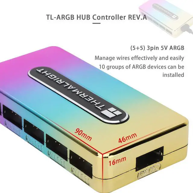 Alt view image 2 of 7 - Integrated ARGB Fan Hub, 10-Port 3 Pin PC Fan Controller, 5V Fan ARGB Hub, Support up to 10 Fans, SATA Power Cord Direct Input