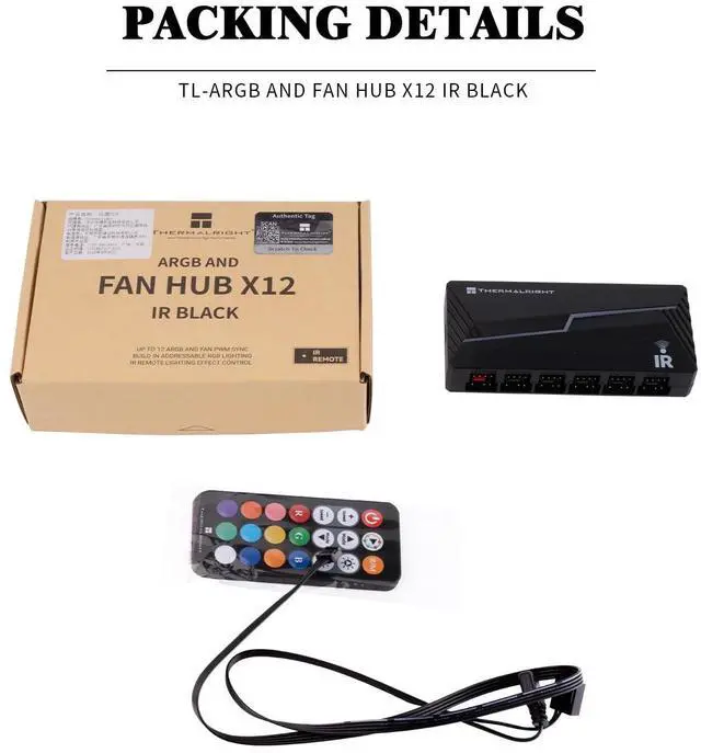 Alt view image 2 of 6 - ARGB and Fan HUB X12 IR Black Hub Controller Support 12 Groups of CPU Fans,3Pin PC ARGB Controller and 4Pin PWM Fan,SATA Power Cord Direct Input(12V 4pin RGB is Not Supported)