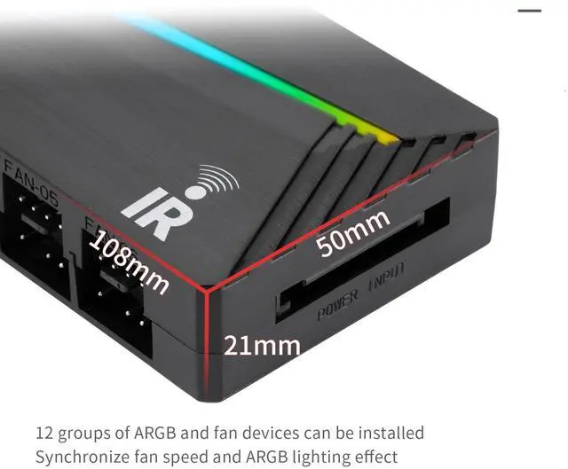 Alt view image 3 of 6 - ARGB and Fan HUB X12 IR Black Hub Controller Support 12 Groups of CPU Fans,3Pin PC ARGB Controller and 4Pin PWM Fan,SATA Power Cord Direct Input(12V 4pin RGB is Not Supported)