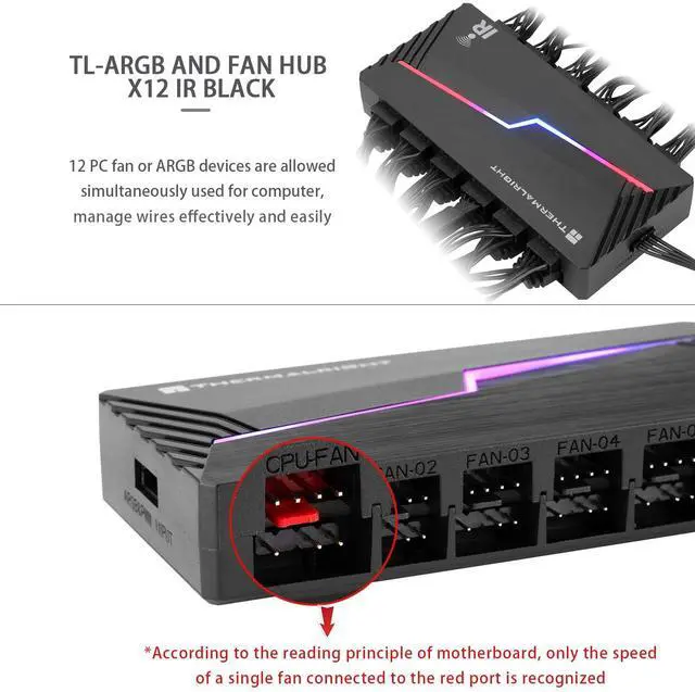 Alt view image 4 of 6 - ARGB and Fan HUB X12 IR Black Hub Controller Support 12 Groups of CPU Fans,3Pin PC ARGB Controller and 4Pin PWM Fan,SATA Power Cord Direct Input(12V 4pin RGB is Not Supported)