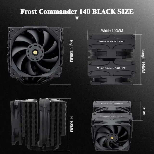 Alt view image 5 of 7 - FC140 Black CPU Air Cooler,Dual Tower 5 Heat Pipe,TL-D14X-B and TL-C12PRO PWM Fan,Aluminium Heatsink Cover, AGHP Technology, for AMD AM4/AM5/Intel LGA 1150/1151/1155/1156/1200/2011/1700