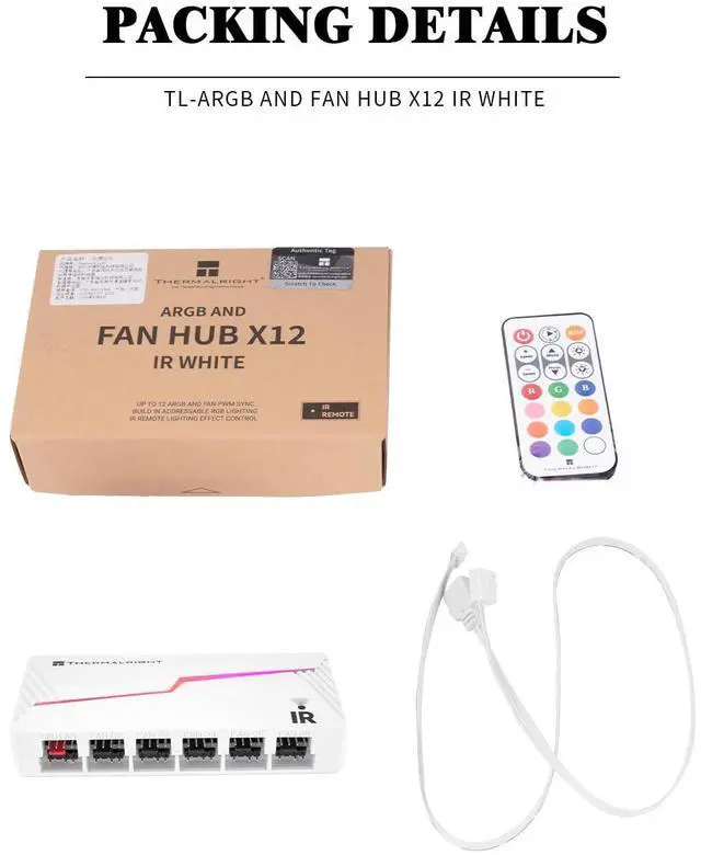 Alt view image 2 of 6 - ARGB and Fan HUB X12 IR White Hub Controller Support 12 Groups of CPU Fans,3Pin PC ARGB Controller and 4Pin PWM Fan,SATA Power Cord Direct Input(12V 4pin RGB is Not Supported)