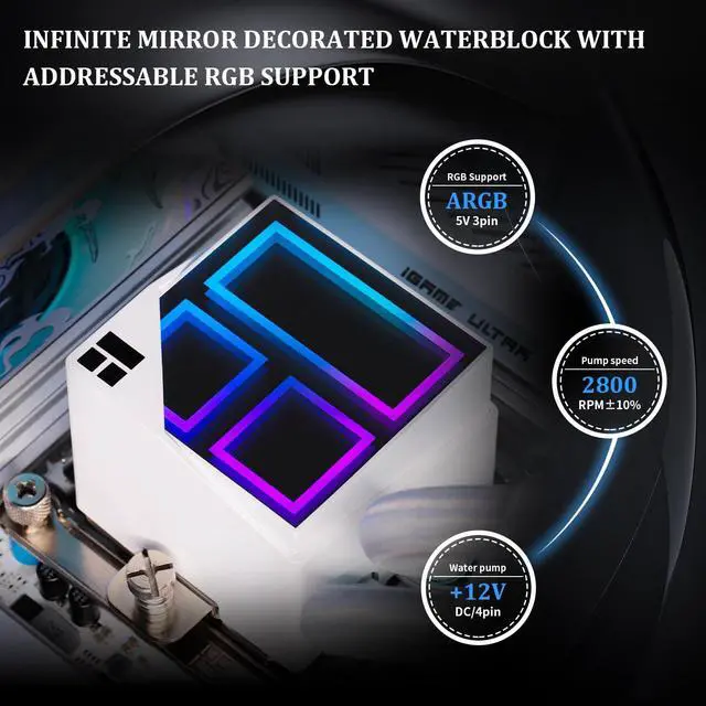 Alt view image 4 of 6 - Frozen Infinity 240 White Liquid CPU Cooler,Double PWM Fans with 2000RPM,Desktop CPU Aio Cooler,for AM4/AM5&Intel LGA1150/1151/1200/1700/1851,Infinity Mirror PC CPU Water Cooler