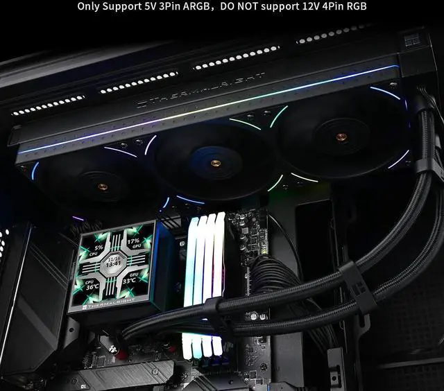 Alt view image 6 of 6 - Hyper Vision 360 UB ARGB Black CPU AIO Cooler,360mm Radiator, Magnetic Panel-IPS LCD Screen with 480x480 Resolution,for AM4/AM5;Intel LGA1851/1700,3.95in Screen High Performance Pump