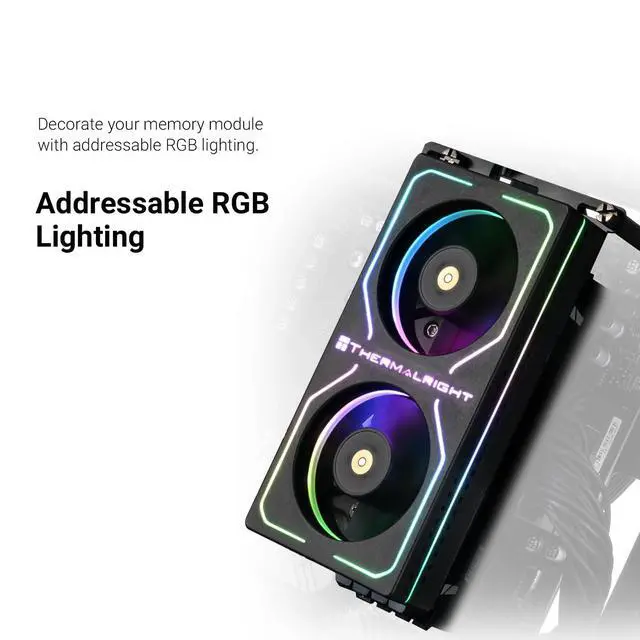 Alt view image 3 of 6 - MC-2 ARGB Black RAM Cooler, RGB Strip, Dual 3200RPM Silent Fans, Black Active Cooling Design. Compatible with DDR, DDR2, DDR3, DDR4DDR5 Memory. Adopts Simple Buckle Structure for Fast