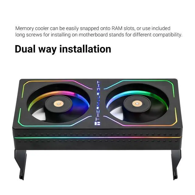Alt view image 5 of 6 - MC-2 ARGB Black RAM Cooler, RGB Strip, Dual 3200RPM Silent Fans, Black Active Cooling Design. Compatible with DDR, DDR2, DDR3, DDR4DDR5 Memory. Adopts Simple Buckle Structure for Fast