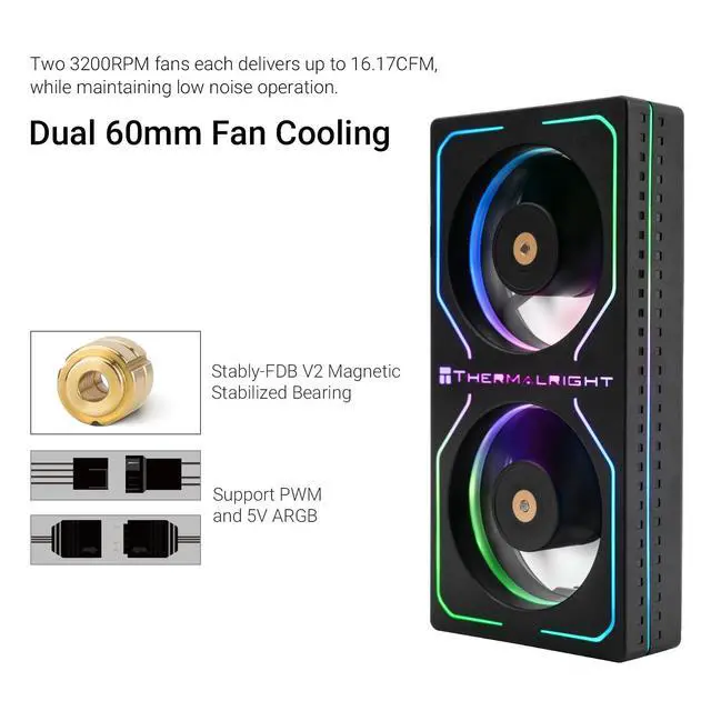 Alt view image 4 of 6 - MC-2 ARGB Black RAM Cooler, RGB Strip, Dual 3200RPM Silent Fans, Black Active Cooling Design. Compatible with DDR, DDR2, DDR3, DDR4DDR5 Memory. Adopts Simple Buckle Structure for Fast