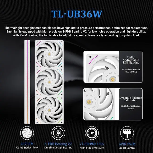 Alt view image 5 of 5 - Hyper Vision 360 UB ARGB White CPU AIO Cooler,360mm Radiator, Magnetic Panel-IPS LCD Screen with 480x480 Resolution,for AM4/AM5;Intel LGA1851/1700,3.95in Screen High Performance Pump