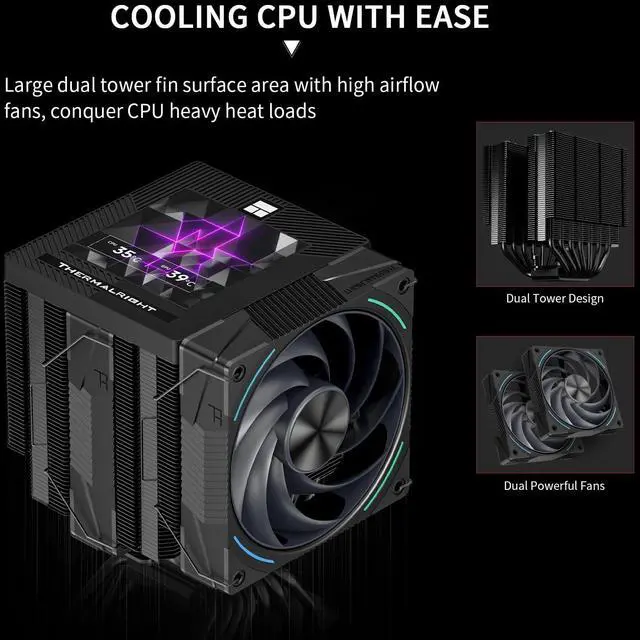 Alt view image 2 of 7 - Phantom Spirit 120 Vision EVO CPU Air Cooler, Twin Tower Radiator 2150RPM Speed,480x480 Resolving Power IPS Screen with 3.95in,Computer Cooler for Intel lga1851/1700/115x,AM4/AM5