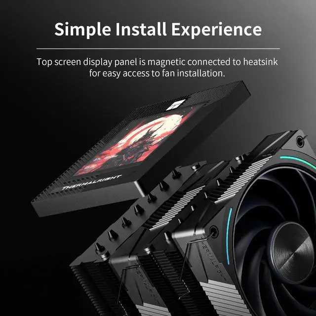 Alt view image 6 of 7 - Phantom Spirit 120 Vision EVO CPU Air Cooler, Twin Tower Radiator 2150RPM Speed,480x480 Resolving Power IPS Screen with 3.95in,Computer Cooler for Intel lga1851/1700/115x,AM4/AM5
