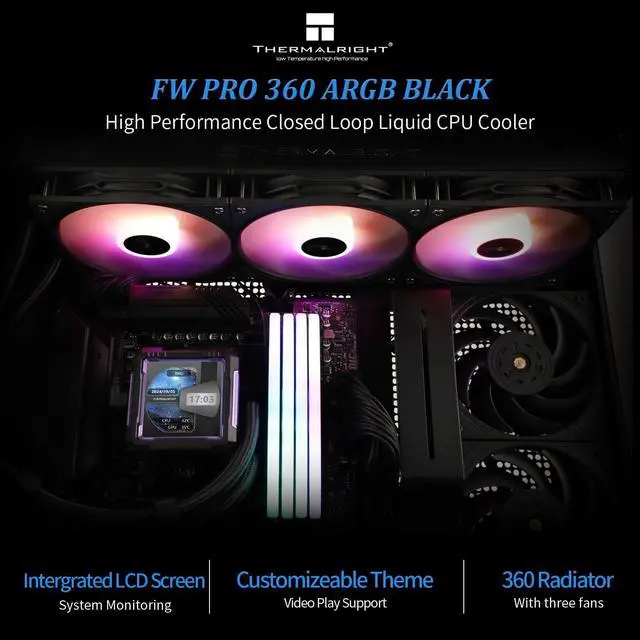 Alt view image 2 of 6 - FW PRO 360 ARGB Black CPU AIO Cooler,IPS LCD Screen with 320 * 320 Resolution,for AM5&Intel 1700/1851,High-Performance 360 Specs Water-Cooled with 2.73in Removable Display