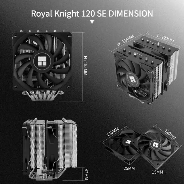 Alt view image 6 of 6 - Royal Knight 120 SE CPU Cooler, Only 155mm High, Dual Towers Dual PWM Fans TL-C12B V2 and TL-C12015B, 6 Heat Pipes,PC Cooling for AM4/AM5/Intel LGA 1700/1851/1150/1151/1200