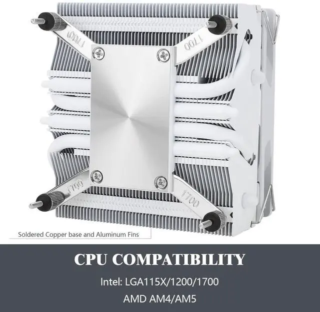 Alt view image 4 of 7 - AXP90-X53 White Low Profile ITX CPU Air Cooler, 53mm Height, TL-9015W Slim PWM Fan Low Noise 22.4dba, Silent ITX CPU Cooler, 2700RPM,for AM4/AM5/Intel 1150/1151/1155/1156/1200/1700/1851