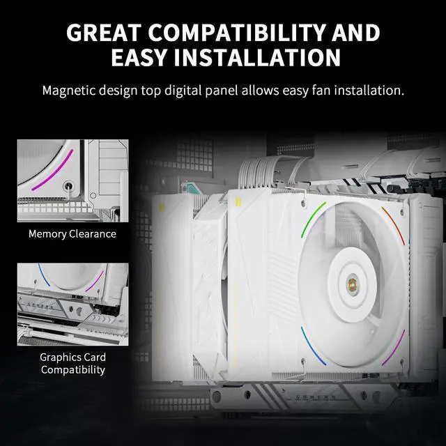 Alt view image 4 of 7 - Royal Pretor 130 Ultra White CPU Cooler,7 Heat Pipes Heatsink CPU Cooling, White Brushed Top Cover, for Intel LGA115X/2011/1700/1851,AM4/AM5 Platforms,Double Towers and Fans Cooler