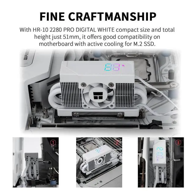 Alt view image 4 of 5 - HR10 2280 PRO Digital White- High-Performance Solid-State Hard Disk Radiator Equipped with 4x5mm AGHP Heat Pipe, ARGB Digital Display, Small Fan Cooling, SSD Radiator