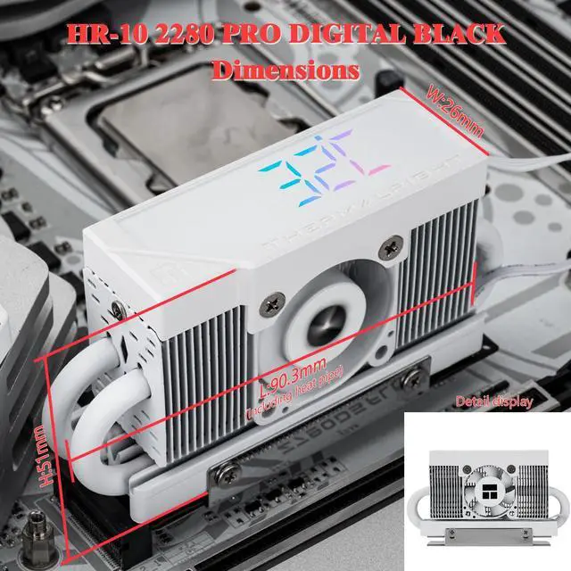 Alt view image 5 of 5 - HR10 2280 PRO Digital White- High-Performance Solid-State Hard Disk Radiator Equipped with 4x5mm AGHP Heat Pipe, ARGB Digital Display, Small Fan Cooling, SSD Radiator
