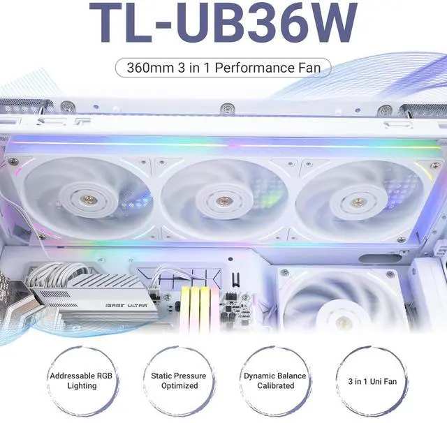 Alt view image 2 of 6 - TL-UB36W CPU Fan 120mm Case Cooler,PWM Connector Silent Computer Cooling,Low Noise 27dba,360x120x25mm,3 Pack PC Fans,White