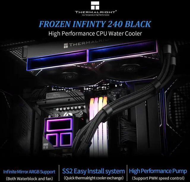 Alt view image 2 of 6 - Frozen Infinity 240 Black Liquid CPU Cooler,Double PWM Fans with 2000RPM,Desktop CPU Aio Cooler,for AM4/AM5&Intel LGA1150/1151/1200/1700/1851,Infinity Mirror PC CPU Water Cooler
