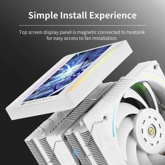 Alt view image 7 of 7 - Peerless Assassin 120 Vision MAX ARGB White CPU Air Cooler, Twin Tower Radiator 2150RPM,480x854 Resolving Power IPS Screen with 5,Computer Cooler for Intel lga1851/1700/115x,AM4/AM5