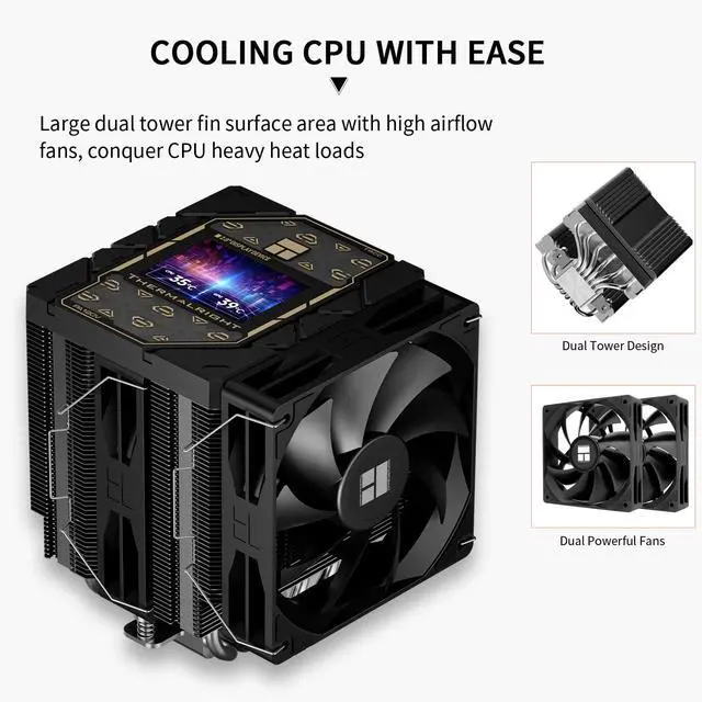 Alt view image 2 of 6 - Peerless Assassin 120 Vision Black CPU Air Cooler,Twin Tower Cooler 1850RPM,320x240 Resolving Power IPS Screen with 2.8in,Computer Cooler for Intel lga1851/1700/115x,AM4/AM5