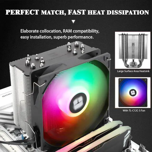 Alt view image 4 of 7 - Burst Assassin 120 SE ARGB CPU Cooler, 6 Heat Pipes Heatsink Cooler, 12cm PWM Fan CPU Air Cooler, AGHP Technology, for Intel LGA1851/1700/115X/1200