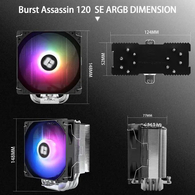 Alt view image 7 of 7 - Burst Assassin 120 SE ARGB CPU Cooler, 6 Heat Pipes Heatsink Cooler, 12cm PWM Fan CPU Air Cooler, AGHP Technology, for Intel LGA1851/1700/115X/1200