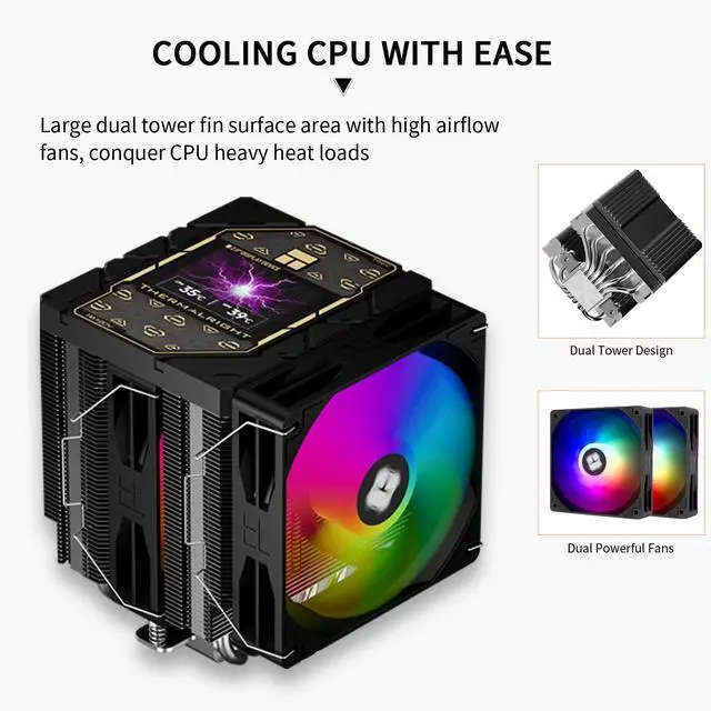 Alt view image 2 of 7 - Peerless Assassin 120 Vision ARGB Black CPU Air Cooler, Twin Tower Cooler-1850RPM,320x240 Resolution IPS Screen with 2.8,CPU Cooler for LGA1851/1700/115x,AM4/AM5