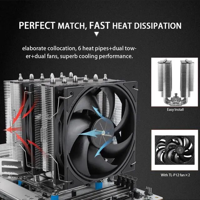 Alt view image 5 of 7 - Peerless Assassin 120 SE V3 CPU Cooler, 6-heatpipe AGHP Technology, Dual 120mm PWM Fans, 2000 RPM Speed, PA120SE 3rd Generation Compatible with AM5/Intel LGA 1700/1851/115X/1200 sockets