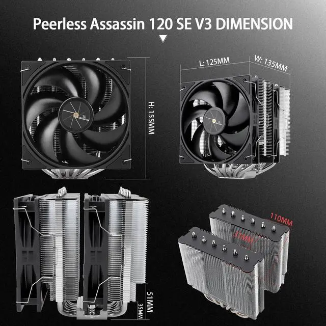 Alt view image 7 of 7 - Peerless Assassin 120 SE V3 CPU Cooler, 6-heatpipe AGHP Technology, Dual 120mm PWM Fans, 2000 RPM Speed, PA120SE 3rd Generation Compatible with AM5/Intel LGA 1700/1851/115X/1200 sockets