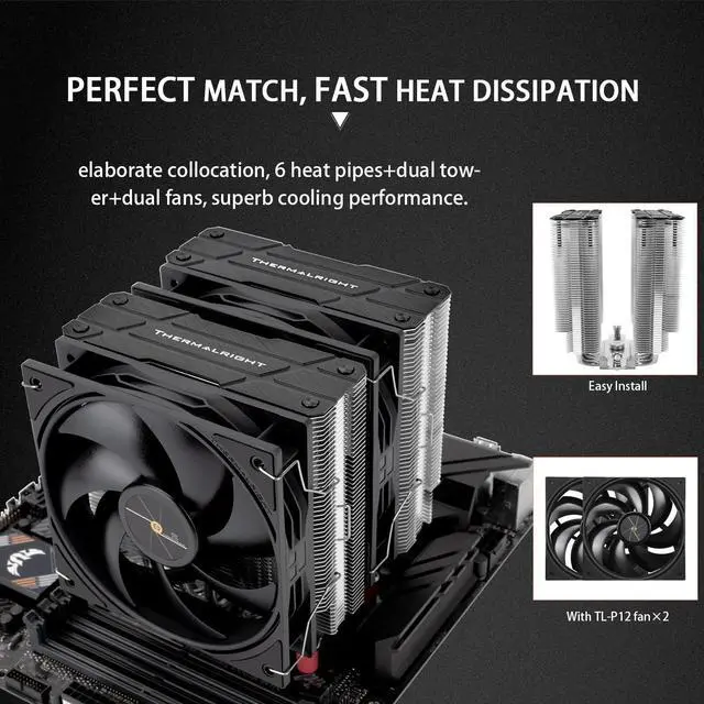Alt view image 5 of 6 - Peerless Assassin 120 Black V3 CPU Cooler, 6 Heat Pipes AGHP Technology, Dual 120mm PWM Fans, 2000RPM Speed, for AMD:AM4 AM5/Intel LGA 1851/1700/1150/1151/1200,PC Cooler
