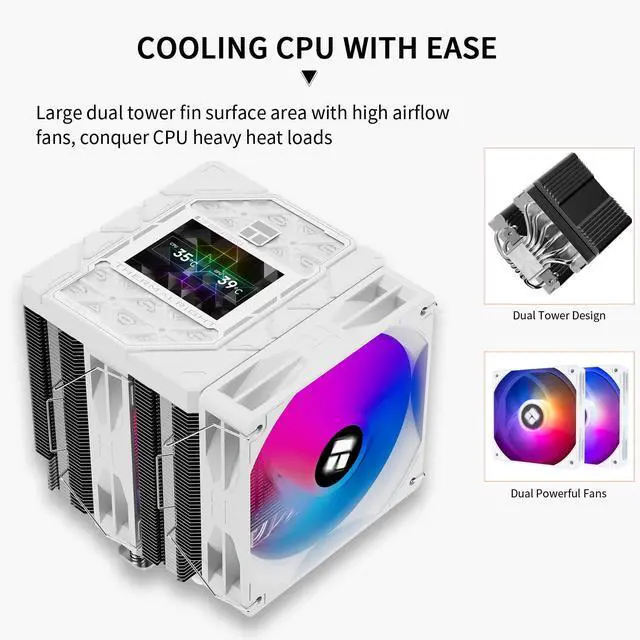 Alt view image 2 of 7 - Peerless Assassin 120 Vision ARGB White CPU Air Cooler, Twin Tower Cooler-1850RPM,320x240 Resolution IPS Screen with 2.8,CPU Cooler for LGA1851/1700/115x,AM4/AM5