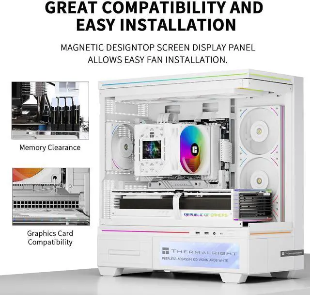 Alt view image 4 of 7 - Peerless Assassin 120 Vision ARGB White CPU Air Cooler, Twin Tower Cooler-1850RPM,320x240 Resolution IPS Screen with 2.8,CPU Cooler for LGA1851/1700/115x,AM4/AM5