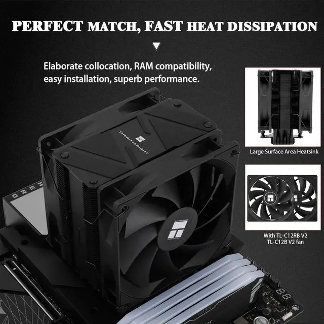 Alt view image 4 of 7 - Burst Assassin 120 EVO Dark CPU Cooler, 6 Heat Pipes Cooler, Double PWM Quiet Fans CPU Air Cooler with 1500RPM Speed, for AMD:AM4/ AM5/Intel 1700/1150/1151/1200/1851, LGA1700