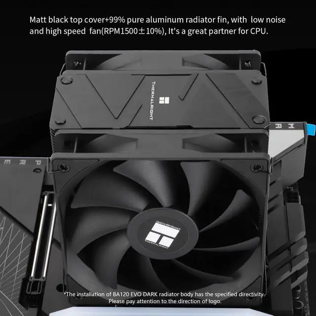 Alt view image 5 of 7 - Burst Assassin 120 EVO Dark CPU Cooler, 6 Heat Pipes Cooler, Double PWM Quiet Fans CPU Air Cooler with 1500RPM Speed, for AMD:AM4/ AM5/Intel 1700/1150/1151/1200/1851, LGA1700
