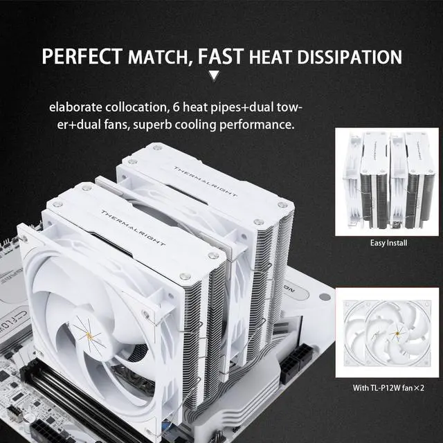 Alt view image 4 of 5 - Peerless Assassin 120 White V3 CPU Cooler, 6 Heat Pipes AGHP Technology, Dual 120mm PWM Fans, 2000RPM Speed, for AMD:AM4 AM5/Intel LGA 1851/1700/1150/1151/1200,PC Cooler