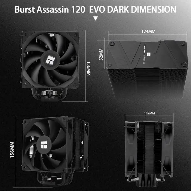 Alt view image 7 of 7 - Burst Assassin 120 EVO Dark CPU Cooler, 6 Heat Pipes Cooler, Double PWM Quiet Fans CPU Air Cooler with 1500RPM Speed, for AMD:AM4/ AM5/Intel 1700/1150/1151/1200/1851, LGA1700