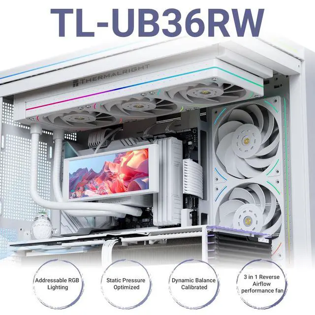 Alt view image 2 of 6 - TL-UB36RW CPU Reverse Fan 120mm Case Cooler,PWM Connector Silent Computer Cooling,Low Noise 27dba,360x120x25mm,3 Pack PC Fans,White