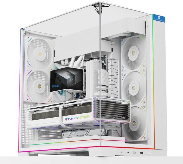 Main image of A70 ARGB White ATX Gaming Case Three-Sided Column-Free Glass 8 CPU Fan Slots + Four-Way Airflow Tool-Free Quick Release Vertical Graphics Card Mounting Anti-Fall,Panoramic Light Strip