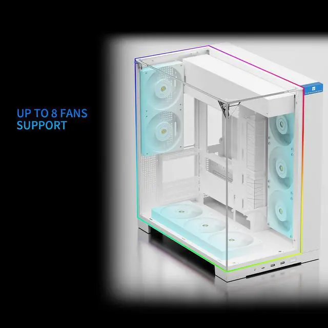 Alt view image 3 of 7 - A70 ARGB White ATX Gaming Case Three-Sided Column-Free Glass 8 CPU Fan Slots + Four-Way Airflow Tool-Free Quick Release Vertical Graphics Card Mounting Anti-Fall,Panoramic Light Strip