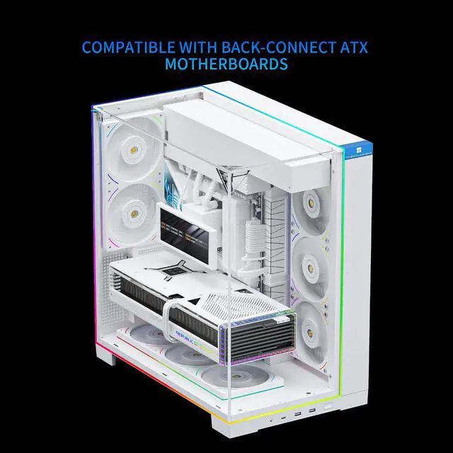 Alt view image 4 of 7 - A70 ARGB White ATX Gaming Case Three-Sided Column-Free Glass 8 CPU Fan Slots + Four-Way Airflow Tool-Free Quick Release Vertical Graphics Card Mounting Anti-Fall,Panoramic Light Strip