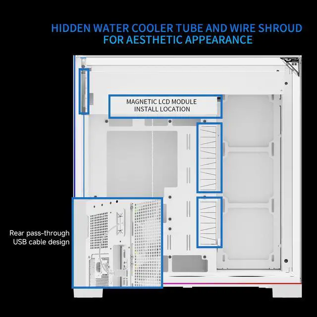 Alt view image 6 of 7 - A70 ARGB White ATX Gaming Case Three-Sided Column-Free Glass 8 CPU Fan Slots + Four-Way Airflow Tool-Free Quick Release Vertical Graphics Card Mounting Anti-Fall,Panoramic Light Strip