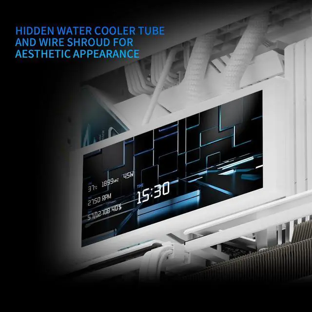 Alt view image 5 of 7 - A70 ARGB White ATX Gaming Case Three-Sided Column-Free Glass 8 CPU Fan Slots + Four-Way Airflow Tool-Free Quick Release Vertical Graphics Card Mounting Anti-Fall,Panoramic Light Strip
