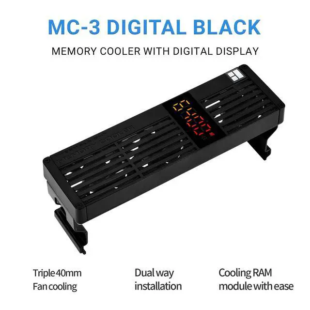 Alt view image 2 of 7 - MC-3 Digital Black RAM Cooling, ARGB Digital Display Screen Intelligent Temperature Color Change, Easy Installation,Universal Across All PC Platforms, Black