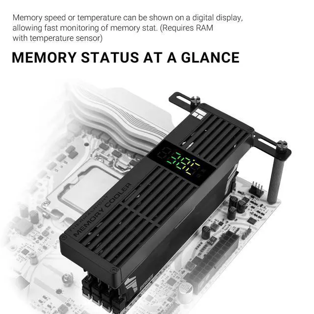 Alt view image 3 of 7 - MC-3 Digital Black RAM Cooling, ARGB Digital Display Screen Intelligent Temperature Color Change, Easy Installation,Universal Across All PC Platforms, Black