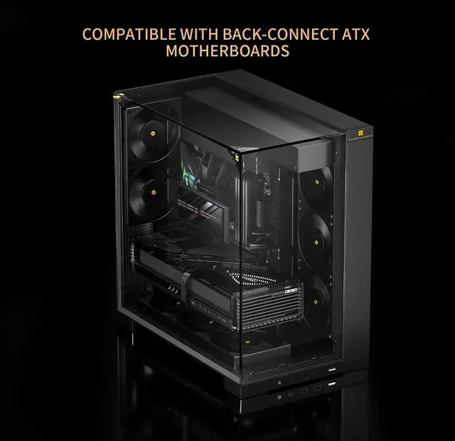Alt view image 3 of 7 - A70ATX Gaming Case Three-Sided Pillar-Free Panoramic Glass Panel Type-C Port mid-Tower Computer case Tool-Free Quick-Release Vertical GPU Bracket Anti-Drop Design, Black