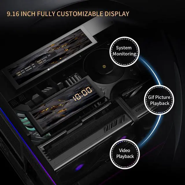 Alt view image 6 of 7 - A70 Vision ATX Gaming case |Three Sides Without Stands,Panoramic Glass Panel |8 Fan Slots |Tower-Style Computer case |Equipped with Type-C Interface |Comes with a 9.16-inch LCD Display |
