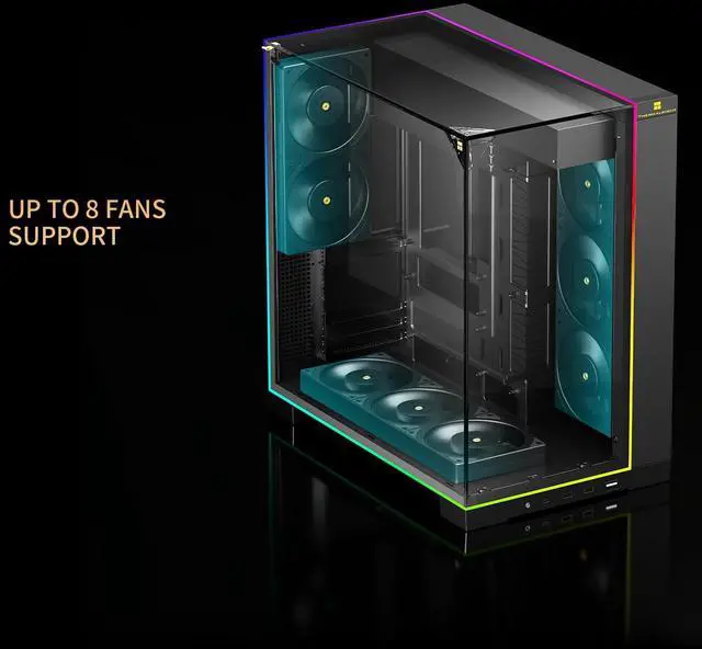 Alt view image 3 of 7 - A70 ARGB Black ATX Gaming Case Three-Sided Column-Free Glass 8 CPU Fan Slots + Four-Way Airflow Tool-Free Quick Release Vertical Graphics Card Mounting Anti-Fall,Panoramic Light Strip