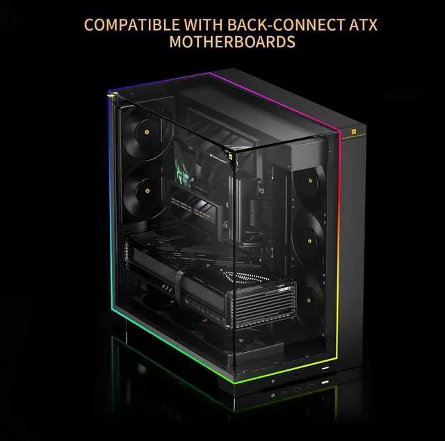 Alt view image 3 of 7 - A70 Vision ATX Gaming case |Three Sides Without Stands,Panoramic Glass Panel |8 Fan Slots |Tower-Style Computer case |Equipped with Type-C Interface |Comes with a 9.16-inch LCD Display |