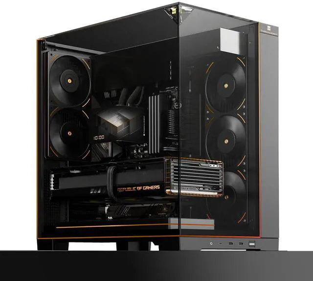 Main image of A70 ARGB Black ATX Gaming Case Three-Sided Column-Free Glass 8 CPU Fan Slots + Four-Way Airflow Tool-Free Quick Release Vertical Graphics Card Mounting Anti-Fall,Panoramic Light Strip